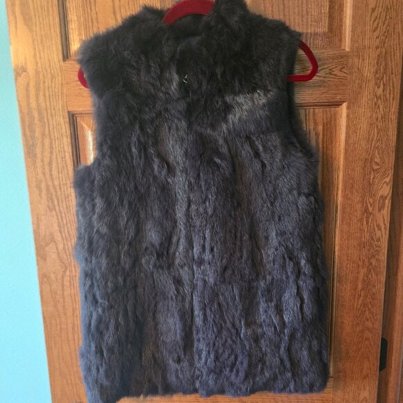 COCO+CARMEN Angora Fur Vest Women S/M Navy Lined full Zip Front Sleeveless - Picture 1 of 15
